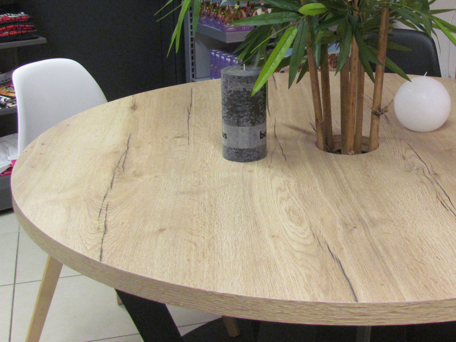 custom-designed table with space for a tree in the middle
